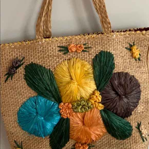 Vintage Handbag, Straw Flower Purse, Vintage Beach Bag, Floral Purse - Picture 8 of 8